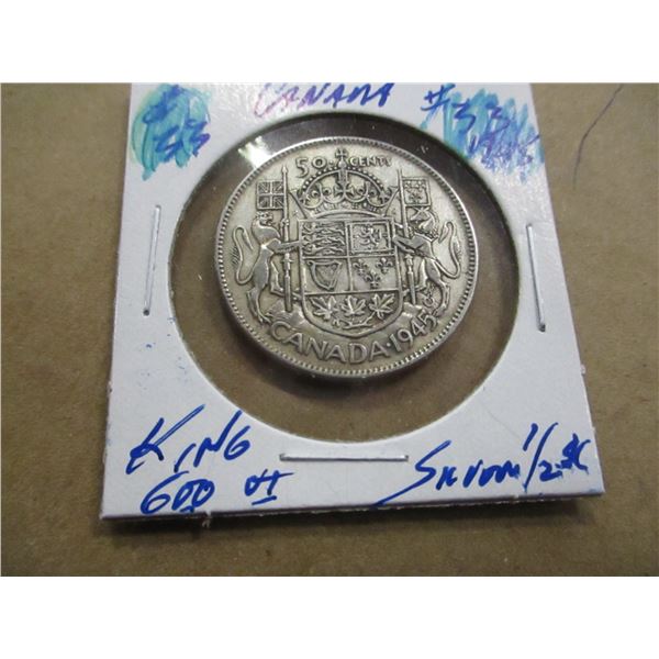 1945 CANADA KING GEORGE VI SILVER HALF DOLLAR