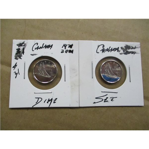 1921 - 2021 CANADA COMMEMORATIVE COLORED DIME SET
