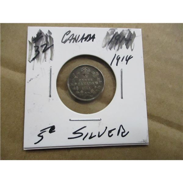 1914 CANADA KING GEORGE V SILVER FIVE CENT