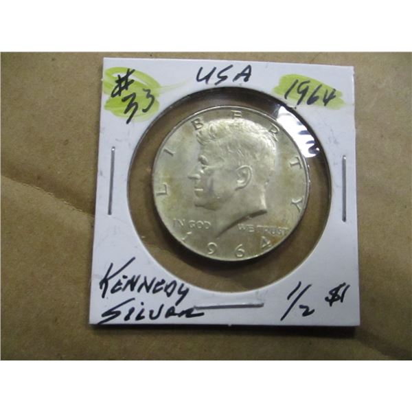 1964 USA KENNEDY SILVER HALF DOLLAR