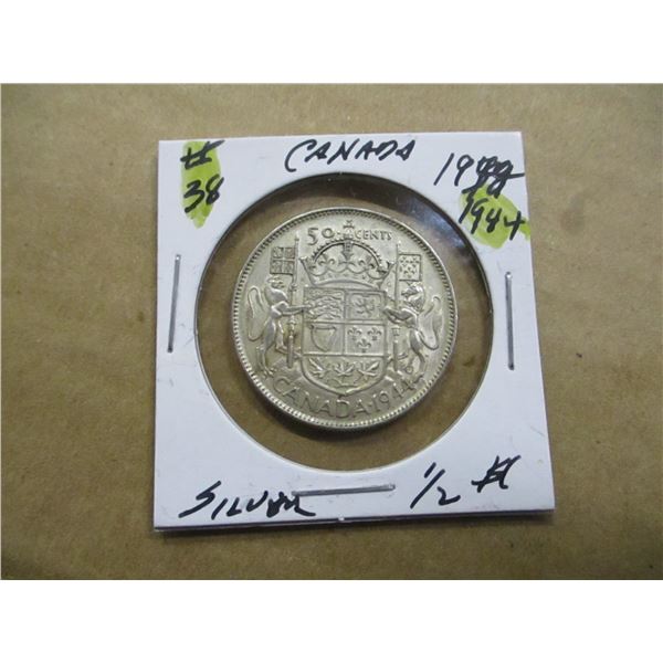 1944 CANADA KING GEORGE VI SILVER HALF DOLLAR