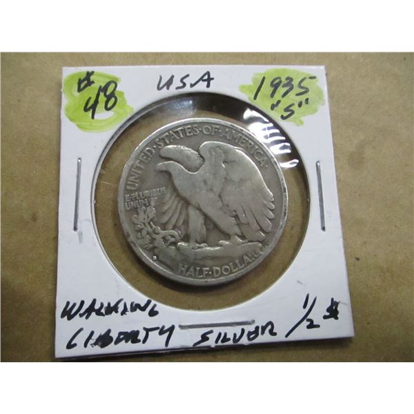1935 "S" USA WALKING LIBERTY SILVER HALF DOLLAR