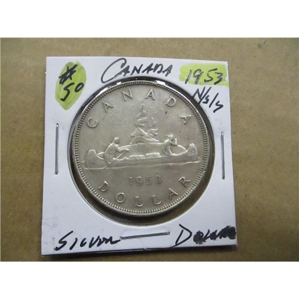 1953 NO SHOLDER STRAP CANADA SILVER DOLLAR