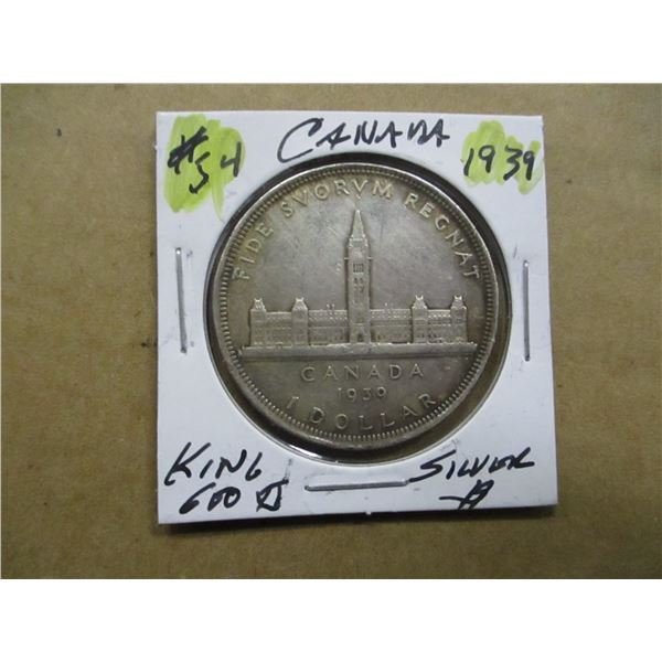1939 KING GEORGE VI CANADA PARLIAMENT SILVER DOLLAR