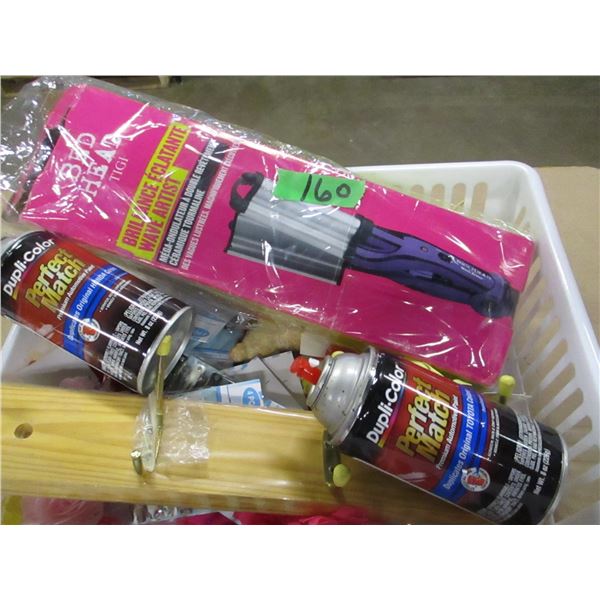 FREIGHT DAMAGE (AS IS);  TRAY C/W HAIR CARE PRODUCTS & ASSORTED PAINT