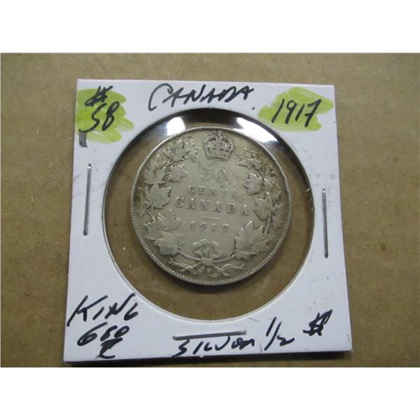 1917 CANADA KING GEORGE V SILVER HALF DOLLAR
