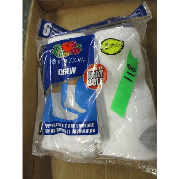 FREIGHT DAMAGE (AS IS):  WHITE CREW SOCKS (6 PAIR) - BUNDLE