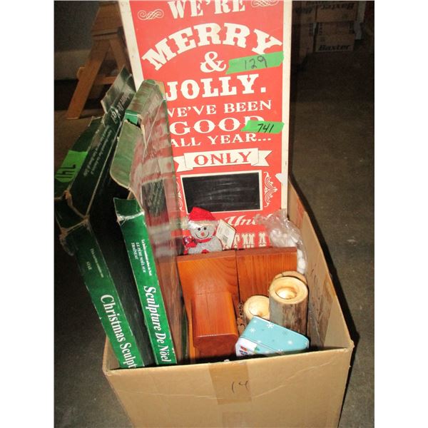 BOX C/W CHRISTMAS DECORATIONS, ETC