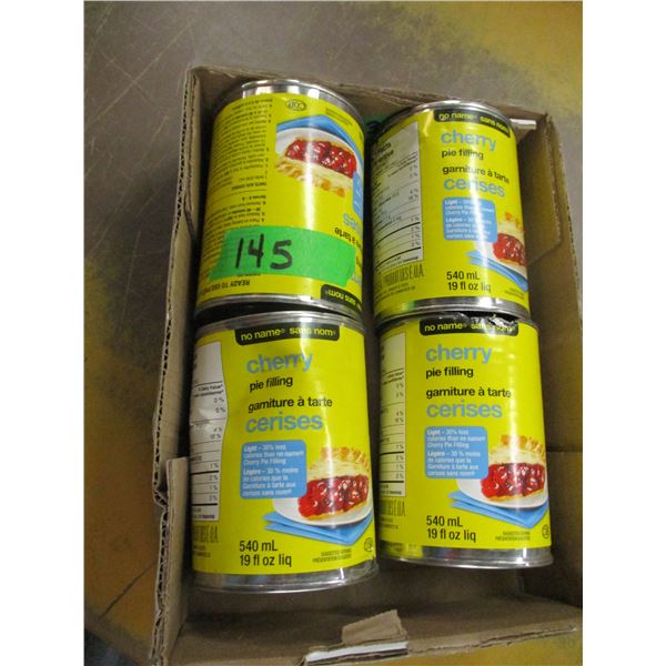 SHELF PULLS (AS IS):  BOX C/W 4 CANS CHERRY PIE FILLING