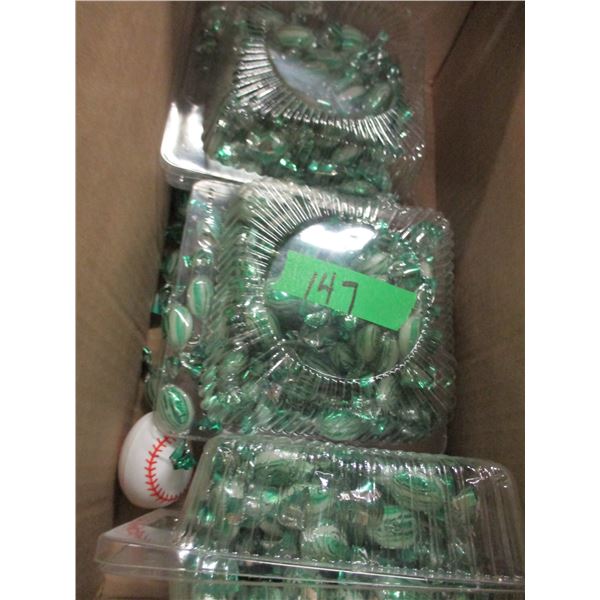 SHELF PULLS (AS IS):  BOX C/W GREEN MINTS