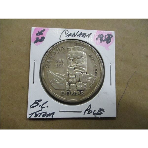 1958 BC TOTEM POLE SILVER DOLLAR