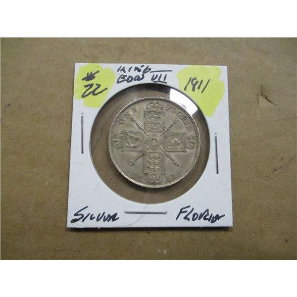 1911 KING EDWARD VII SILVER ONE FLORIN