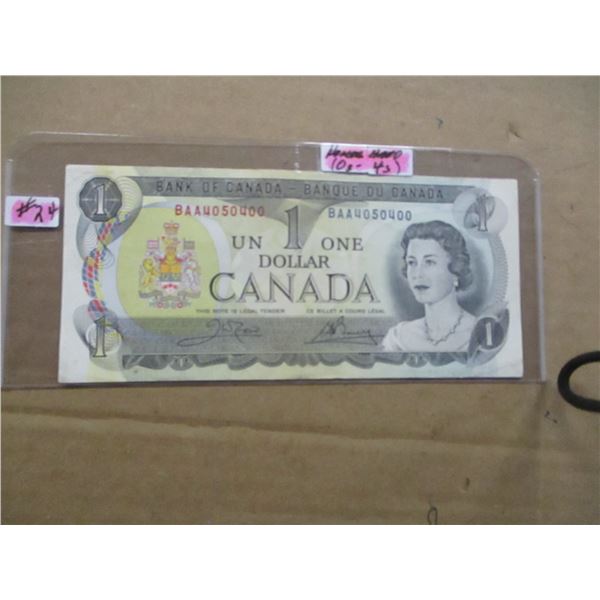 1973 POKER HAND SERIAL NUMBER (0'S & 4'S) CANADA $1 BILL