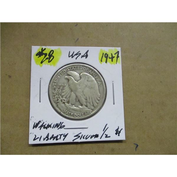 1947 USA WALKING LIBERTY SILVER HALF DOLLAR