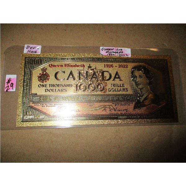 1954 DEVILS FACE NON-NEGOTIABLE $1000 BILL (1926 - 2022 QUEEN ELIZABETH II PHOTOS)
