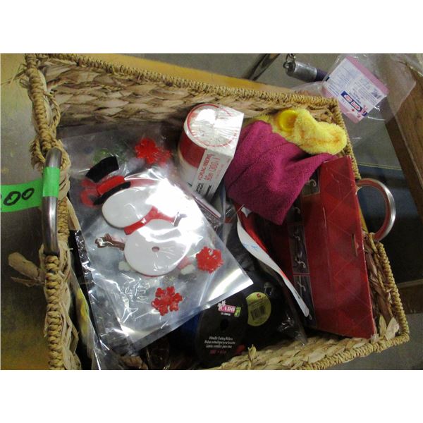BASKET C/W ORNAMENTS & MISC