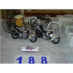 (1) CAR MODEL, (2) MOTORCYCLE MODELS AND (2) BICYCLE MODELS