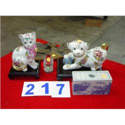 GLASS PIECE WITH BIRD & DOG & CAT FIGURINES