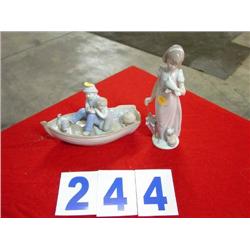 FISHERMAN WITH SON AND DOG & GIRL W/BIRD