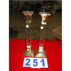 (2) BRASS AND GLASS CANDLE HOLDERS
