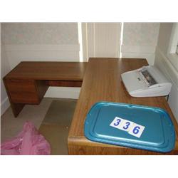 L-SHAPED DESK, TYPEWRITER AND FLOOR MATS