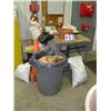 Image 1 : METAL FRAMED TABLE WITH WOODEN TABLE, TRASH CAN,WHITE TABLE, ETC.