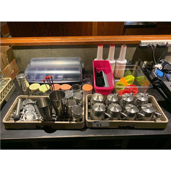 ASSORTED COMMERCIAL BAR EQUIPMENT, CREAMERS, & SHAKERS