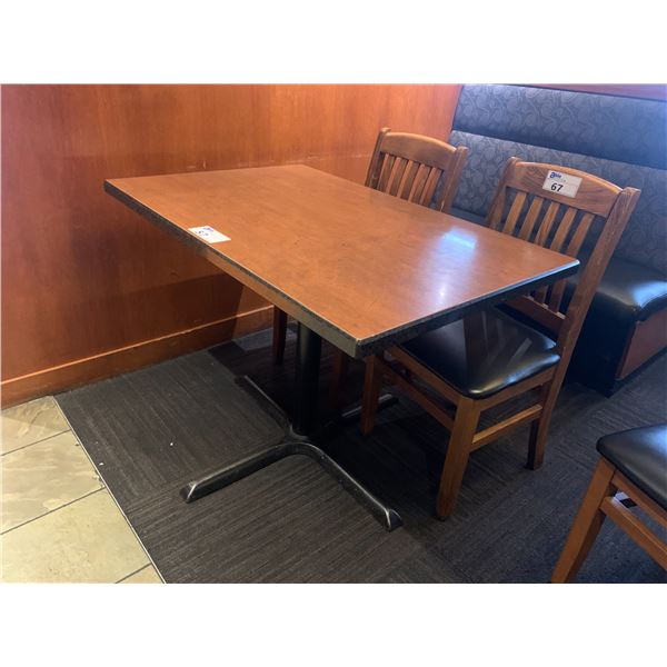 DARK WOODEN APPROX. 42"W X 28"D X 29"H METAL BASE RESTAURANT TABLE