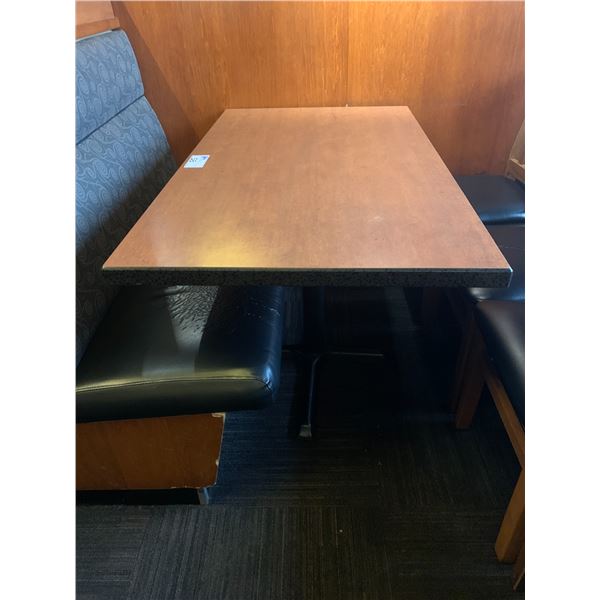 DARK WOODEN APPROX. 42"W X 28"D X 29"H METAL BASE RESTAURANT TABLE