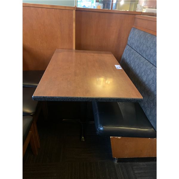DARK WOODEN APPROX. 42"W X 28"D X 29"H METAL BASE RESTAURANT TABLE