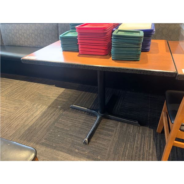 DARK WOODEN APPROX. 42"W X 28"D X 29"H METAL BASE RESTAURANT TABLE