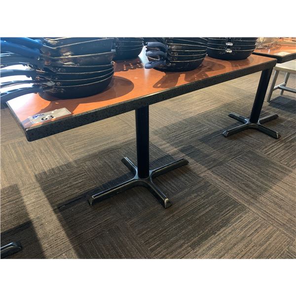 DARK WOODEN APPROX. 48"W X 28"D X 29"H METAL BASE RESTAURANT TABLE *CONTENTS NOT INCLUDED*