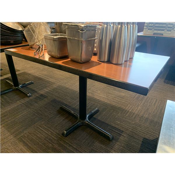 DARK WOODEN APPROX. 48"W X 28"D X 29"H METAL BASE RESTAURANT TABLE *CONTENTS NOT INCLUDED*