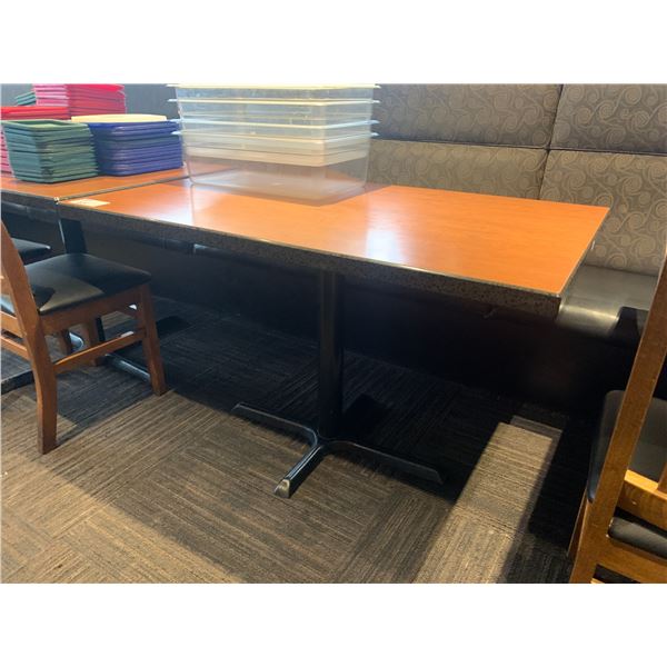 DARK WOODEN APPROX. 48"W X 28"D X 29"H METAL BASE RESTAURANT TABLE *CONTENTS NOT INCLUDED*