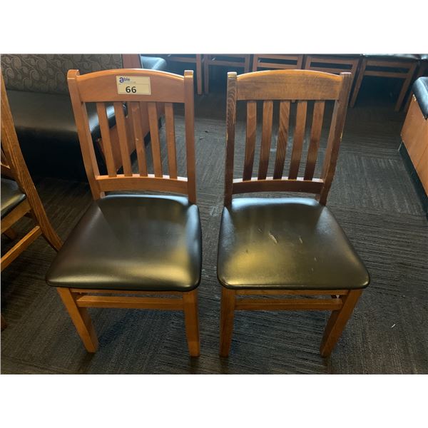 PAIR OF DARK WOOD & BLACK RESTAURANT DINING CHAIRS