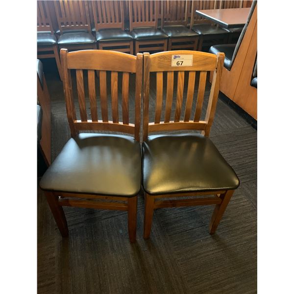 PAIR OF DARK WOOD & BLACK RESTAURANT DINING CHAIRS