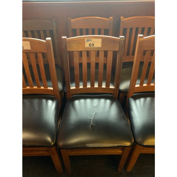 PAIR OF DARK WOOD & BLACK RESTAURANT DINING CHAIRS
