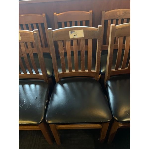 PAIR OF DARK WOOD & BLACK RESTAURANT DINING CHAIRS