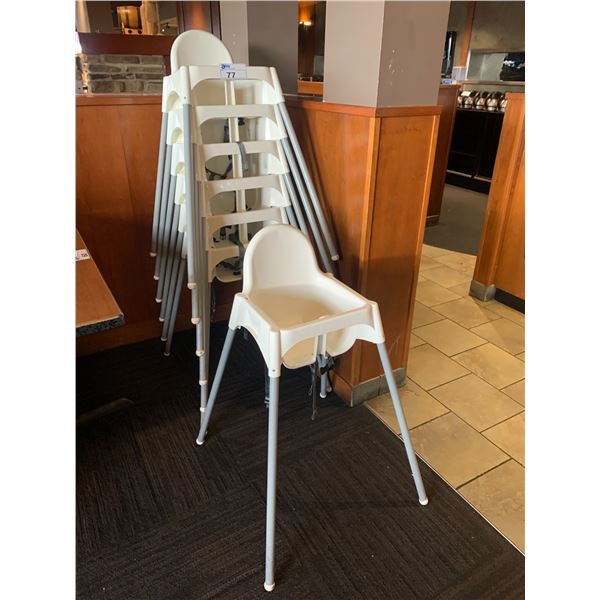 7 WHITE PLASTIC RESTAURANT HIGH CHAIRS