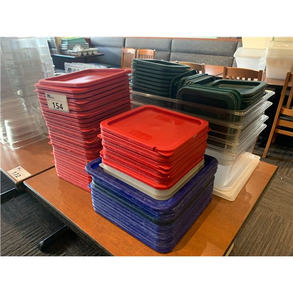 COMMERCIAL PLASTIC BINS WITH LIDS & 4 STACKS OF PLASTIC LIDS FOR STORAGE CONTAINERS