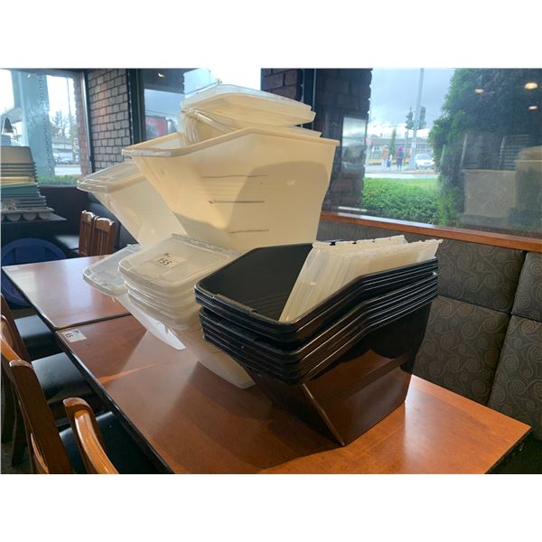 3 STACKS OF COMMERCIAL PLASTIC DRY GOODS/FOOD STORAGE BINS WITH LIDS