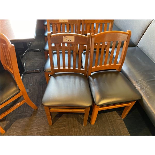 PAIR OF DARK WOOD & BLACK RESTAURANT DINING CHAIRS