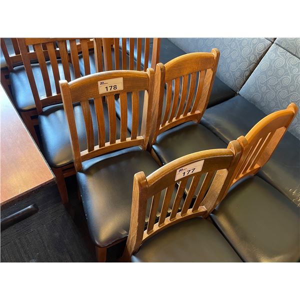 PAIR OF DARK WOOD & BLACK RESTAURANT DINING CHAIRS