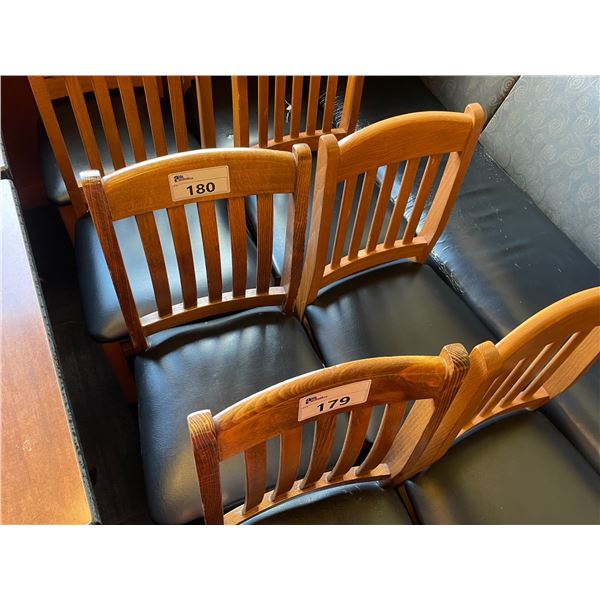 PAIR OF DARK WOOD & BLACK RESTAURANT DINING CHAIRS