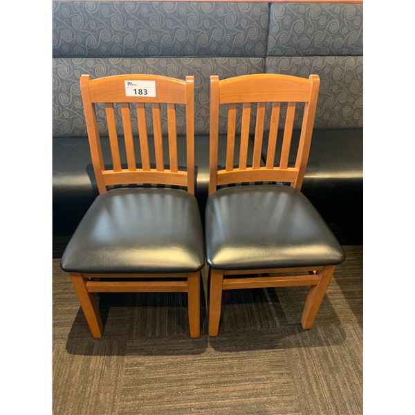 PAIR OF DARK WOOD & BLACK RESTAURANT DINING CHAIRS