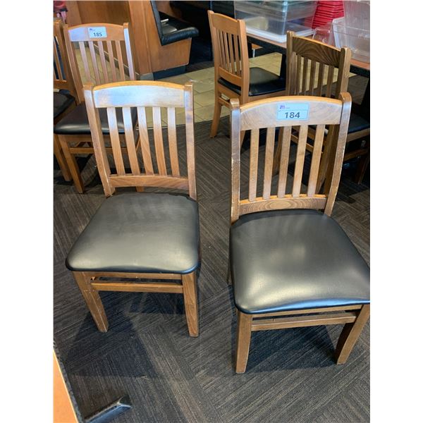 PAIR OF DARK WOOD & BLACK RESTAURANT DINING CHAIRS