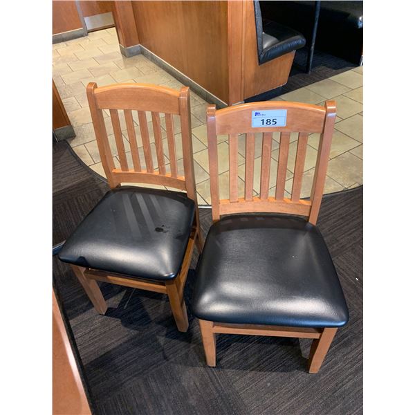PAIR OF DARK WOOD & BLACK RESTAURANT DINING CHAIRS