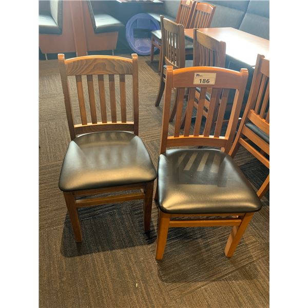 PAIR OF DARK WOOD & BLACK RESTAURANT DINING CHAIRS