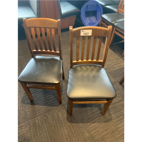 PAIR OF DARK WOOD & BLACK RESTAURANT DINING CHAIRS