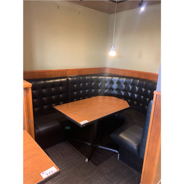 DARK WOODEN APPROX. 47"W X 28"D X 29"H METAL BASE RESTAURANT TABLE